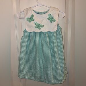 Girls' Mint Gingham Dress with Butterfly Appliqués